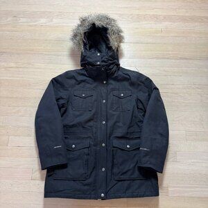 Eddie Bauer Weatheridge Parka Jacket Women's L Black Faux Fur Hood Quilted Line